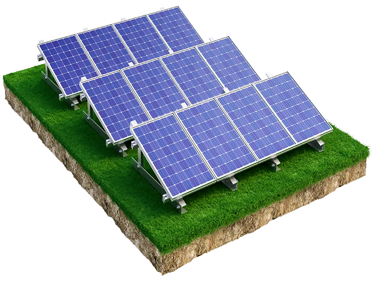 Usina solar com painéis fotovoltaicos sobre gramado